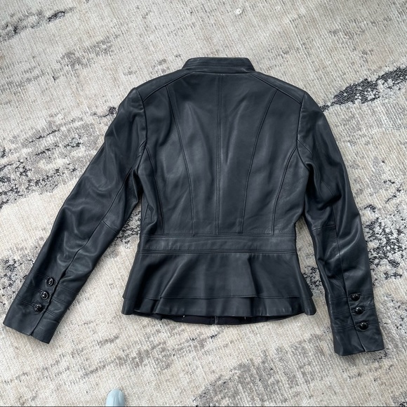 💔 SOLD 💔 White House Black Market Black Leather Peplum Jacket - Picture 2 of 13